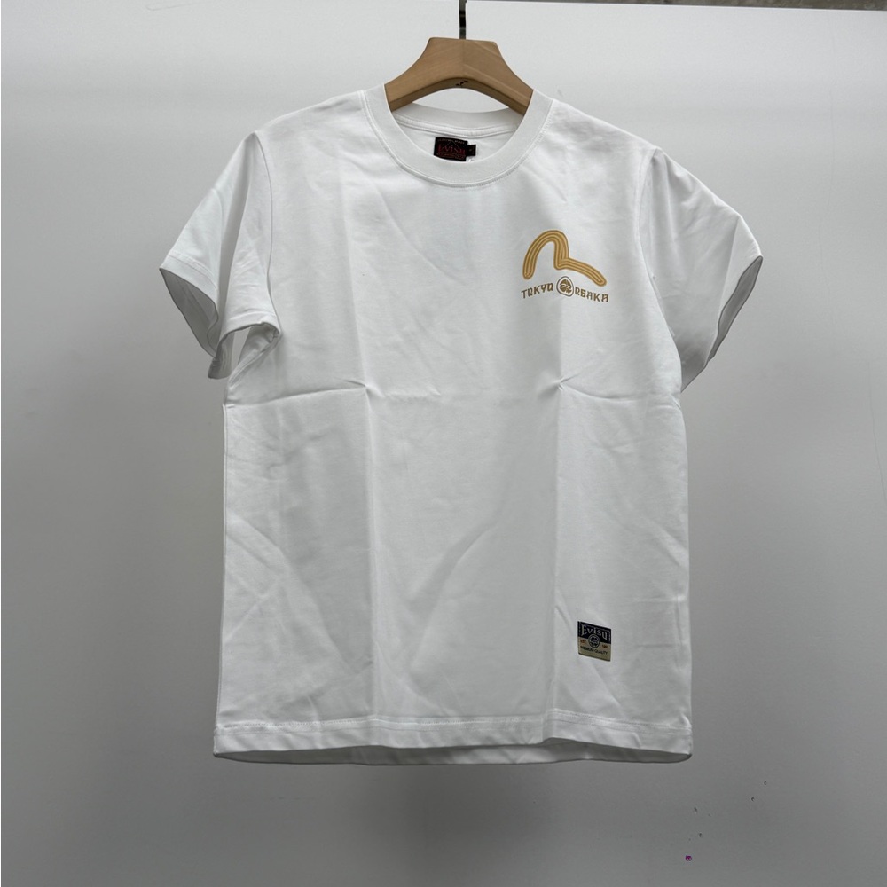 Evisu White Short Sleeve Tee with Gold Chest Logo